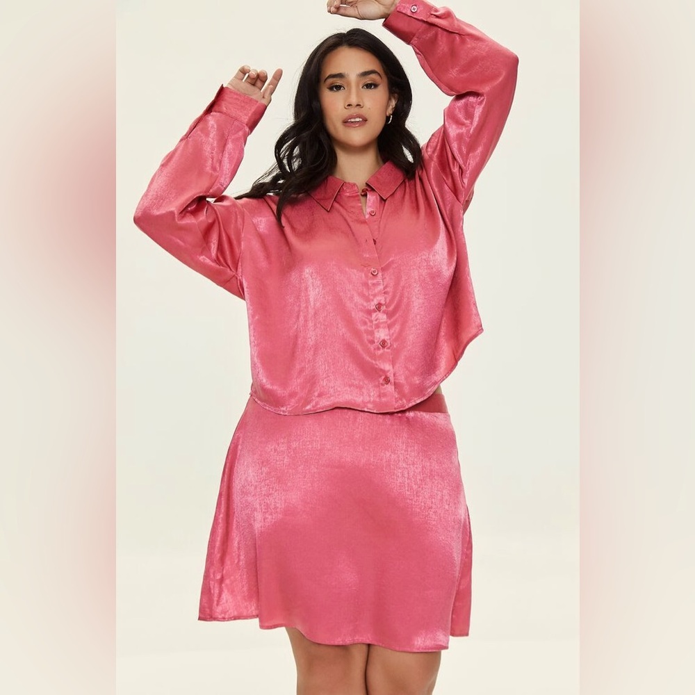 NEW Forever 21 Satin A-Line Mini Skirt. Color Rose Petal/Pink Plus Size 0X
